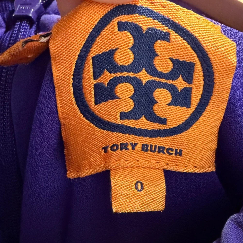 Tory Burch Purple Ruffle Sleeveless Sheath Dress Size 0 Mini Embroidery Zip Back